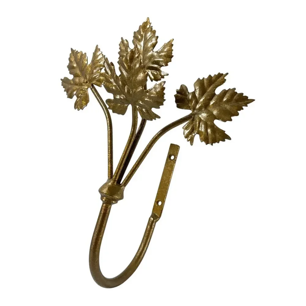 Vintage Brass Leaf Wall Hooks Pair Hollywood Regency Curtain Tiebacks Grapevine